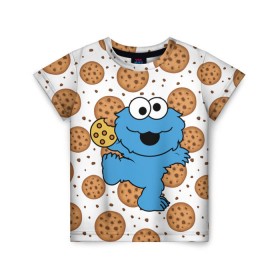 Детская футболка 3D с принтом Cookie monster в Курске, 100% гипоаллергенный полиэфир | прямой крой, круглый вырез горловины, длина до линии бедер, чуть спущенное плечо, ткань немного тянется | cookie | cookiemonster | delicious | eat | monster | yummy | еда | куки | кукимонстр | монстр | печенье | сладости | улица | улицасезам