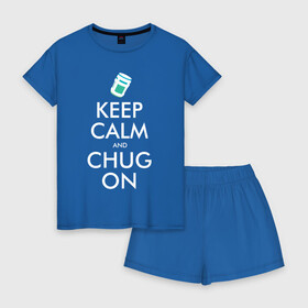 Женская пижама с шортиками хлопок с принтом Chug on в Курске, 100% хлопок | футболка прямого кроя, шорты свободные с широкой мягкой резинкой | Тематика изображения на принте: fortnite | фортнайт