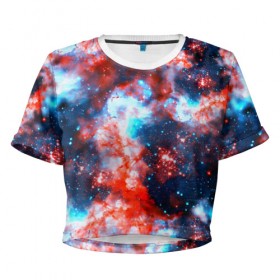 Женская футболка 3D укороченная с принтом Звёздная туманность в Курске, 100% полиэстер | круглая горловина, длина футболки до линии талии, рукава с отворотами | Тематика изображения на принте: abstractio | cosmos | nebula | space | star | universe | абстракция | вселенная | звезды | космос | мир | планеты