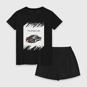 Женская пижама с шортиками хлопок с принтом Porsche retro в Курске, 100% хлопок | футболка прямого кроя, шорты свободные с широкой мягкой резинкой | Тематика изображения на принте: auto | porsche | retro | авто | автомобиль | порш | порше | ретро