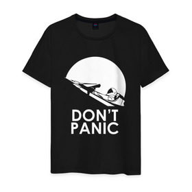 Мужская футболка хлопок с принтом Don`t Panic в Курске, 100% хлопок | прямой крой, круглый вырез горловины, длина до линии бедер, слегка спущенное плечо. | elon musk | spacex | илон маск | космос | марс | спейс икс