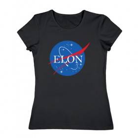 Женская футболка хлопок с принтом Elon в Курске, 100% хлопок | прямой крой, круглый вырез горловины, длина до линии бедер, слегка спущенное плечо | elon musk | spacex | илон маск | космос | марс | спейс икс