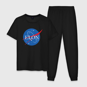Мужская пижама хлопок с принтом Elon в Курске, 100% хлопок | брюки и футболка прямого кроя, без карманов, на брюках мягкая резинка на поясе и по низу штанин
 | elon musk | spacex | илон маск | космос | марс | спейс икс