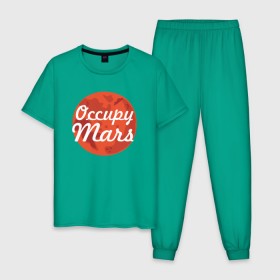 Мужская пижама хлопок с принтом Occupy Mars в Курске, 100% хлопок | брюки и футболка прямого кроя, без карманов, на брюках мягкая резинка на поясе и по низу штанин
 | elon musk | spacex | илон маск | космос | марс | спейс икс