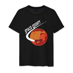 Мужская футболка хлопок с принтом Space Oddity в Курске, 100% хлопок | прямой крой, круглый вырез горловины, длина до линии бедер, слегка спущенное плечо. | Тематика изображения на принте: elon musk | spacex | илон маск | космос | марс | спейс икс