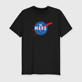 Мужская футболка премиум с принтом To Mars в Курске, 92% хлопок, 8% лайкра | приталенный силуэт, круглый вырез ворота, длина до линии бедра, короткий рукав | Тематика изображения на принте: elon musk | spacex | илон маск | космос | марс | спейс икс