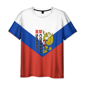 Мужская футболка 3D с принтом Combat sambo RU в Курске, 100% полиэфир | прямой крой, круглый вырез горловины, длина до линии бедер | герб | россии | самбо