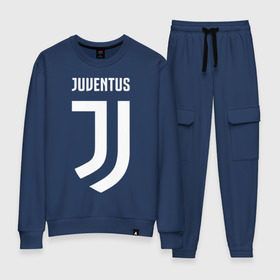 Женский костюм хлопок с принтом Juventus FC в Курске, 100% хлопок | на свитшоте круглая горловина, мягкая резинка по низу. Брюки заужены к низу, на них два вида карманов: два 