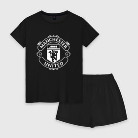 Женская пижама с шортиками хлопок с принтом Manchester United в Курске, 100% хлопок | футболка прямого кроя, шорты свободные с широкой мягкой резинкой | club | football | logo | manchester | rooney | united | английская | дьяволы | красные | лига | лого | логотип | манчестер | премьер | эмблема | юнайтед