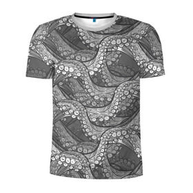 Мужская футболка 3D спортивная с принтом Octopus dark в Курске, 100% полиэстер с улучшенными характеристиками | приталенный силуэт, круглая горловина, широкие плечи, сужается к линии бедра | октопус | осьминог | щупальца
