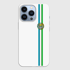 Чехол для iPhone 13 Pro с принтом Узбекистан, лента с гербом в Курске,  |  | uz | uzb | герб | государство | знак | надпись | патриот | полосы | республика | самарканд | символ | снг | страна | ташкент | узбек | узбекистан | узбекистанец | узбекистанка | флаг | флага | цвета