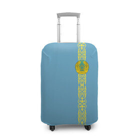 Чехол для чемодана 3D с принтом Казахстан, лента с гербом в Курске, 86% полиэфир, 14% спандекс | двустороннее нанесение принта, прорези для ручек и колес | kaz | kazakhstan | kz | герб | казахстан | орнамент | флаг