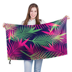 Флаг 3D с принтом Листья Пальмы в Курске, 100% полиэстер | плотность ткани — 95 г/м2, размер — 67 х 109 см. Принт наносится с одной стороны | весна | джунгли | для весны | для лета | лес | лето | листья | текстура | тропики | тропический | цветы