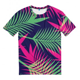 Мужская футболка 3D с принтом Листья Пальмы в Курске, 100% полиэфир | прямой крой, круглый вырез горловины, длина до линии бедер | Тематика изображения на принте: весна | джунгли | для весны | для лета | лес | лето | листья | текстура | тропики | тропический | цветы