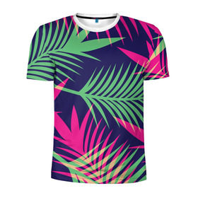Мужская футболка 3D спортивная с принтом Листья Пальмы в Курске, 100% полиэстер с улучшенными характеристиками | приталенный силуэт, круглая горловина, широкие плечи, сужается к линии бедра | весна | джунгли | для весны | для лета | лес | лето | листья | текстура | тропики | тропический | цветы