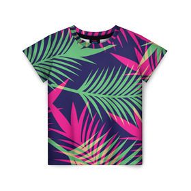 Детская футболка 3D с принтом Листья Пальмы в Курске, 100% гипоаллергенный полиэфир | прямой крой, круглый вырез горловины, длина до линии бедер, чуть спущенное плечо, ткань немного тянется | весна | джунгли | для весны | для лета | лес | лето | листья | текстура | тропики | тропический | цветы