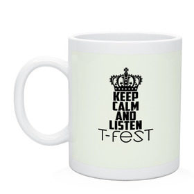 Кружка с принтом Keep calm and listen T-Fest в Курске, керамика | объем — 330 мл, диаметр — 80 мм. Принт наносится на бока кружки, можно сделать два разных изображения | t fest | т фест