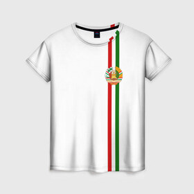 Женская футболка 3D с принтом Таджикистан, лента с гербом в Курске, 100% полиэфир ( синтетическое хлопкоподобное полотно) | прямой крой, круглый вырез горловины, длина до линии бедер | tj | tjk | азия | герб | государство | душанбе | знак | надпись | патриот | полосы | республика | символ | снг | страна | таджик | таджики | таджикистан | таджичка | флаг | флага | худжанд | цвета