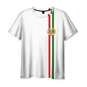 Мужская футболка 3D с принтом Таджикистан, лента с гербом в Курске, 100% полиэфир | прямой крой, круглый вырез горловины, длина до линии бедер | tj | tjk | азия | герб | государство | душанбе | знак | надпись | патриот | полосы | республика | символ | снг | страна | таджик | таджики | таджикистан | таджичка | флаг | флага | худжанд | цвета