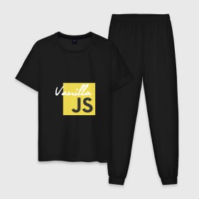 Мужская пижама хлопок с принтом Vanilla JS в Курске, 100% хлопок | брюки и футболка прямого кроя, без карманов, на брюках мягкая резинка на поясе и по низу штанин
 | Тематика изображения на принте: code | javascript | js | programming | vanilla | код | кодер | программирование | программист | разработчик | скрипт
