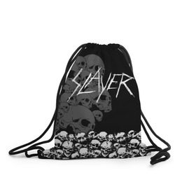 Рюкзак-мешок 3D с принтом Slayer Black в Курске, 100% полиэстер | плотность ткани — 200 г/м2, размер — 35 х 45 см; лямки — толстые шнурки, застежка на шнуровке, без карманов и подкладки | Тематика изображения на принте: hard | heavy | metal | rock | skull | trash | метал | рок | слеер | слейер | слэер | слэйер | треш | трэш | череп | черепа