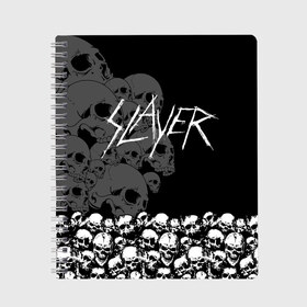 Тетрадь с принтом Slayer Black в Курске, 100% бумага | 48 листов, плотность листов — 60 г/м2, плотность картонной обложки — 250 г/м2. Листы скреплены сбоку удобной пружинной спиралью. Уголки страниц и обложки скругленные. Цвет линий — светло-серый
 | Тематика изображения на принте: hard | heavy | metal | rock | skull | trash | метал | рок | слеер | слейер | слэер | слэйер | треш | трэш | череп | черепа