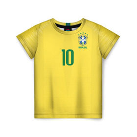Детская футболка 3D с принтом Неймар 2018 домашняя в Курске, 100% гипоаллергенный полиэфир | прямой крой, круглый вырез горловины, длина до линии бедер, чуть спущенное плечо, ткань немного тянется | brazil | cup champions | league | neymar | world | бразилия | неймар