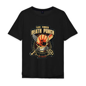 Мужская футболка хлопок Oversize с принтом Five Finger Death Punch в Курске, 100% хлопок | свободный крой, круглый ворот, “спинка” длиннее передней части | Тематика изображения на принте: 5fdp | ffdp | five finger death punch