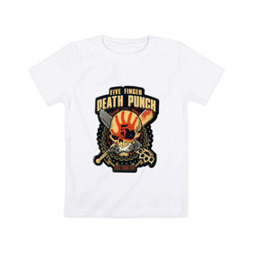 Детская футболка хлопок с принтом Five Finger Death Punch в Курске, 100% хлопок | круглый вырез горловины, полуприлегающий силуэт, длина до линии бедер | Тематика изображения на принте: 5fdp | ffdp | five finger death punch