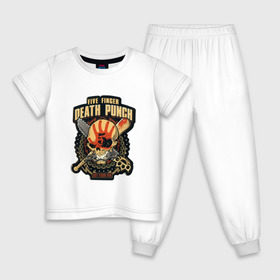 Детская пижама хлопок с принтом Five Finger Death Punch в Курске, 100% хлопок |  брюки и футболка прямого кроя, без карманов, на брюках мягкая резинка на поясе и по низу штанин
 | Тематика изображения на принте: 5fdp | ffdp | five finger death punch