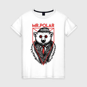 Женская футболка хлопок с принтом Медведь в Курске, 100% хлопок | прямой крой, круглый вырез горловины, длина до линии бедер, слегка спущенное плечо | криминал | мафия | мистер | полярный