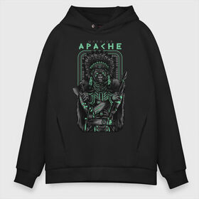 Мужское худи Oversize хлопок с принтом Apache в Курске, френч-терри — 70% хлопок, 30% полиэстер. Мягкий теплый начес внутри —100% хлопок | боковые карманы, эластичные манжеты и нижняя кромка, капюшон на магнитной кнопке | Тематика изображения на принте: апачи | воин | горилла | индеец | обезьяна