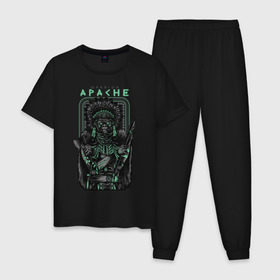 Мужская пижама хлопок с принтом Apache в Курске, 100% хлопок | брюки и футболка прямого кроя, без карманов, на брюках мягкая резинка на поясе и по низу штанин
 | Тематика изображения на принте: апачи | воин | горилла | индеец | обезьяна