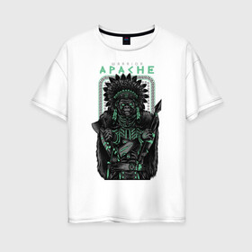Женская футболка хлопок Oversize с принтом Apache в Курске, 100% хлопок | свободный крой, круглый ворот, спущенный рукав, длина до линии бедер
 | апачи | воин | горилла | индеец | обезьяна