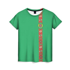 Женская футболка 3D с принтом Туркменистан, лента с гербом в Курске, 100% полиэфир ( синтетическое хлопкоподобное полотно) | прямой крой, круглый вырез горловины, длина до линии бедер | tkm | tm | trkmenistan | азия | ашхабад | герб | государство | знак | надпись | патриот | полосы | республика | символ | снг | страна | туркмен | туркменистан | туркмения | флаг | флага | цвета