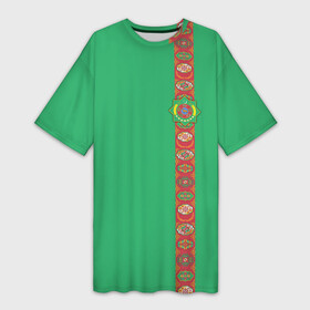 Платье-футболка 3D с принтом Туркменистан, лента с гербом в Курске,  |  | tkm | tm | trkmenistan | азия | ашхабад | герб | государство | знак | надпись | патриот | полосы | республика | символ | снг | страна | туркмен | туркменистан | туркмения | флаг | флага | цвета