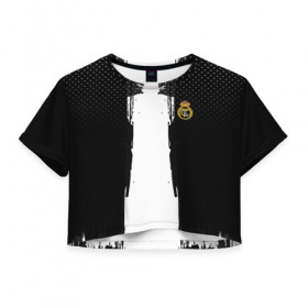 Женская футболка 3D укороченная с принтом Real Madrid sport uniform colo в Курске, 100% полиэстер | круглая горловина, длина футболки до линии талии, рукава с отворотами | 