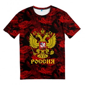 Мужская футболка 3D с принтом Russia flower red collection в Курске, 100% полиэфир | прямой крой, круглый вырез горловины, длина до линии бедер | 