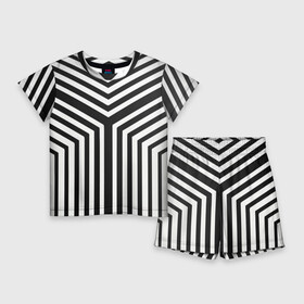 Детский костюм с шортами 3D с принтом Кибер Зебра в Курске,  |  | black and white stripes | geometry | vest | zebra | геометрия | зебра | тельняшка | черно белая полоска