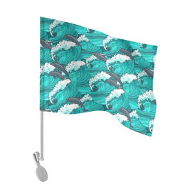 Флаг для автомобиля с принтом Дельфины в Курске, 100% полиэстер | Размер: 30*21 см | dolphins | fish | ocean | pattern | sea | summer | waves | волны | дельфины | лето | море | океан | паттерн | рыбы