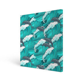 Холст квадратный с принтом Дельфины в Курске, 100% ПВХ |  | dolphins | fish | ocean | pattern | sea | summer | waves | волны | дельфины | лето | море | океан | паттерн | рыбы