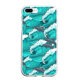 Чехол для iPhone 7Plus/8 Plus матовый с принтом Дельфины в Курске, Силикон | Область печати: задняя сторона чехла, без боковых панелей | Тематика изображения на принте: dolphins | fish | ocean | pattern | sea | summer | waves | волны | дельфины | лето | море | океан | паттерн | рыбы