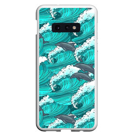 Чехол для Samsung S10E с принтом Дельфины в Курске, Силикон | Область печати: задняя сторона чехла, без боковых панелей | Тематика изображения на принте: dolphins | fish | ocean | pattern | sea | summer | waves | волны | дельфины | лето | море | океан | паттерн | рыбы