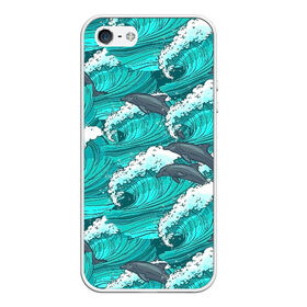 Чехол для iPhone 5/5S матовый с принтом Дельфины в Курске, Силикон | Область печати: задняя сторона чехла, без боковых панелей | dolphins | fish | ocean | pattern | sea | summer | waves | волны | дельфины | лето | море | океан | паттерн | рыбы