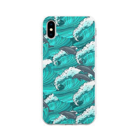 Чехол для Apple iPhone X силиконовый матовый с принтом Дельфины в Курске, Силикон | Печать на задней стороне чехла, без боковой панели | Тематика изображения на принте: dolphins | fish | ocean | pattern | sea | summer | waves | волны | дельфины | лето | море | океан | паттерн | рыбы