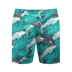 Мужские шорты 3D спортивные с принтом Дельфины в Курске,  |  | Тематика изображения на принте: dolphins | fish | ocean | pattern | sea | summer | waves | волны | дельфины | лето | море | океан | паттерн | рыбы