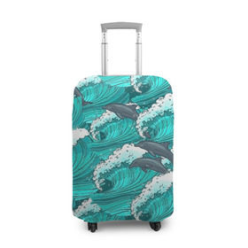Чехол для чемодана 3D с принтом Дельфины в Курске, 86% полиэфир, 14% спандекс | двустороннее нанесение принта, прорези для ручек и колес | dolphins | fish | ocean | pattern | sea | summer | waves | волны | дельфины | лето | море | океан | паттерн | рыбы