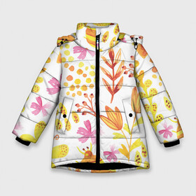 Зимняя куртка для девочек 3D с принтом Коллекция HYPNOSE в Курске, ткань верха — 100% полиэстер; подклад — 100% полиэстер, утеплитель — 100% полиэстер. | длина ниже бедра, удлиненная спинка, воротник стойка и отстегивающийся капюшон. Есть боковые карманы с листочкой на кнопках, утяжки по низу изделия и внутренний карман на молнии. 

Предусмотрены светоотражающий принт на спинке, радужный светоотражающий элемент на пуллере молнии и на резинке для утяжки. | паттерн | разноцветный | растительный | яркие