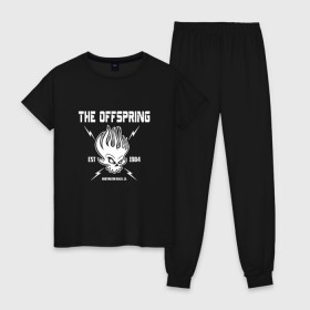 Женская пижама хлопок с принтом The Offspring est 1984 в Курске, 100% хлопок | брюки и футболка прямого кроя, без карманов, на брюках мягкая резинка на поясе и по низу штанин | offspring | офспринг | оффспринг | рок