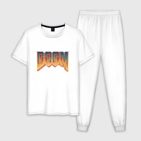 Мужская пижама хлопок с принтом DOOM в Курске, 100% хлопок | брюки и футболка прямого кроя, без карманов, на брюках мягкая резинка на поясе и по низу штанин
 | doom | дум | игра doom | игра дум
